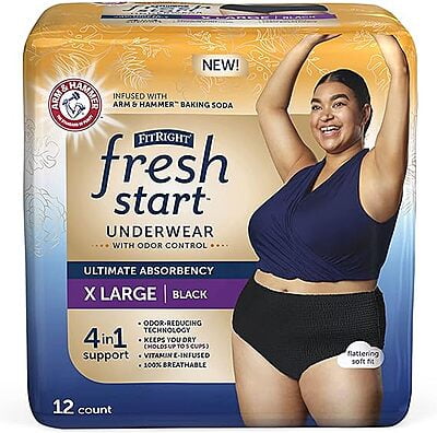FitRight Fresh Start Postpartum Incontinence Underwear - Black - 12 Count, Pack of 1
