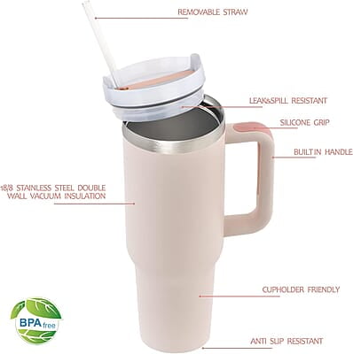 Stainless Steel Double Wall Insulated Tumbler with Handle - 40 oz Stainless Steel Double Wall Insulated Tumbler with Handle - 40 oz
